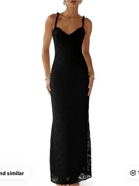 Elegant Black Lace Maxi Dress with Spaghetti Straps